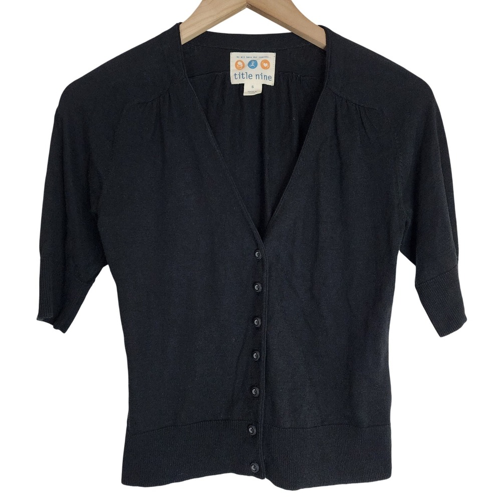 Title‎ Nine Cardigan Sweater Women's Small Button Up Black Short Sleeve